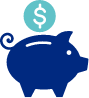 Icon of coin being placed in piggy bank